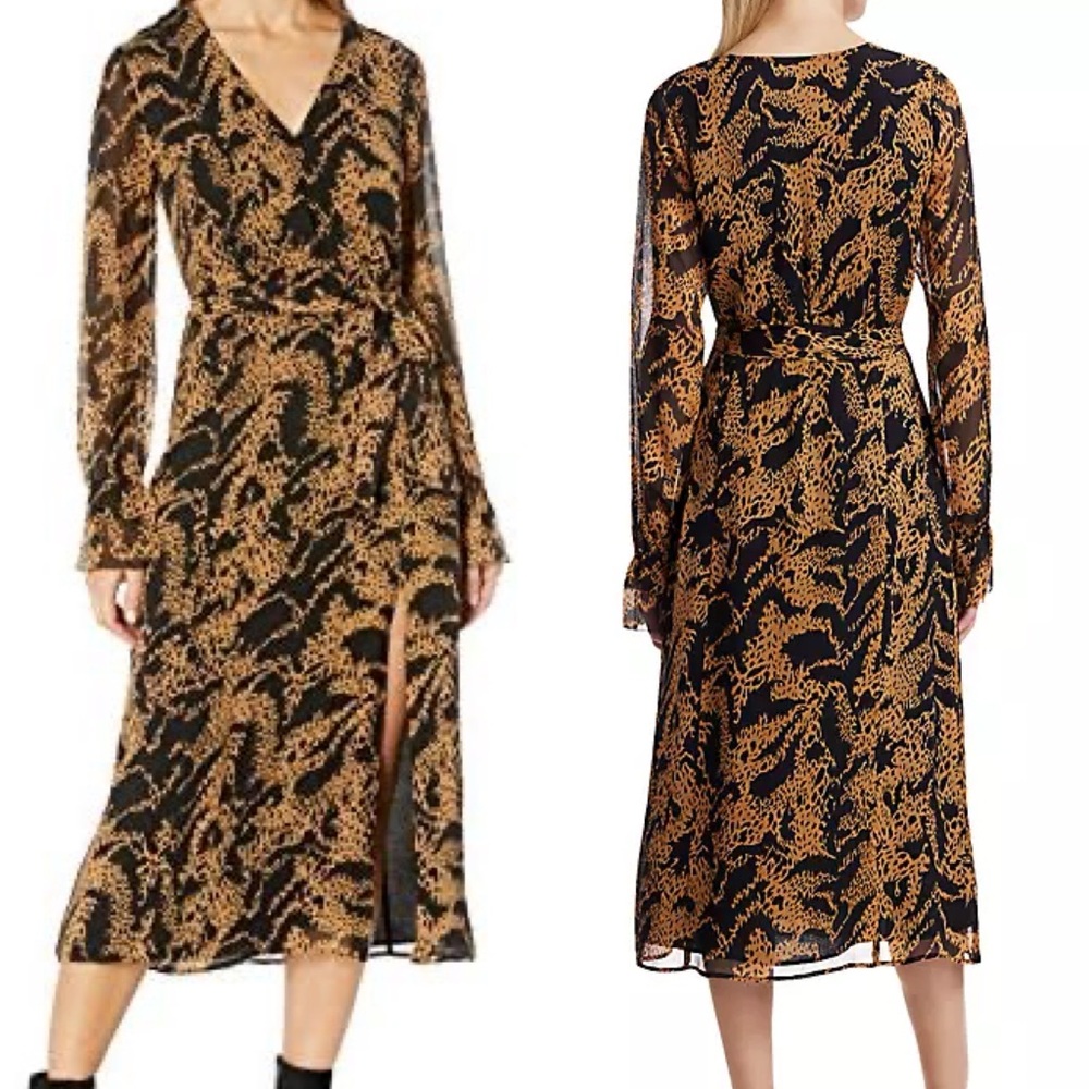 PAIGE CHAMOMILE BLACK MIXED TIGER SILK DRESS SIZE XS